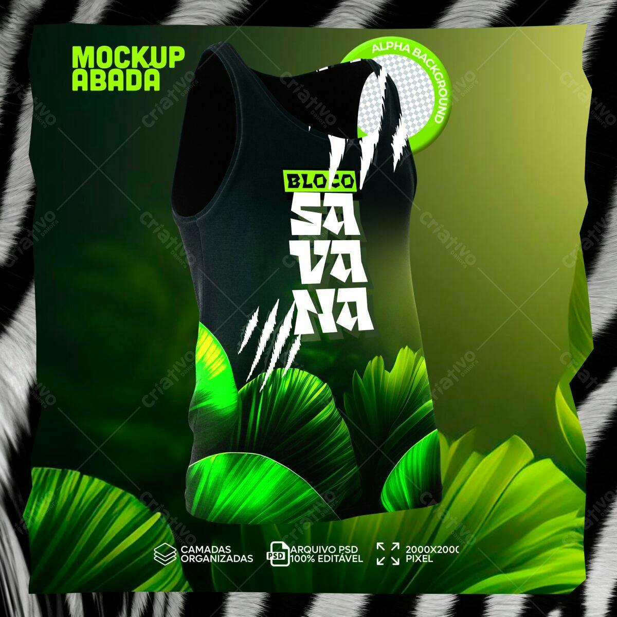 Mockup de Regata Verde e Preta para Bloco de Carnaval