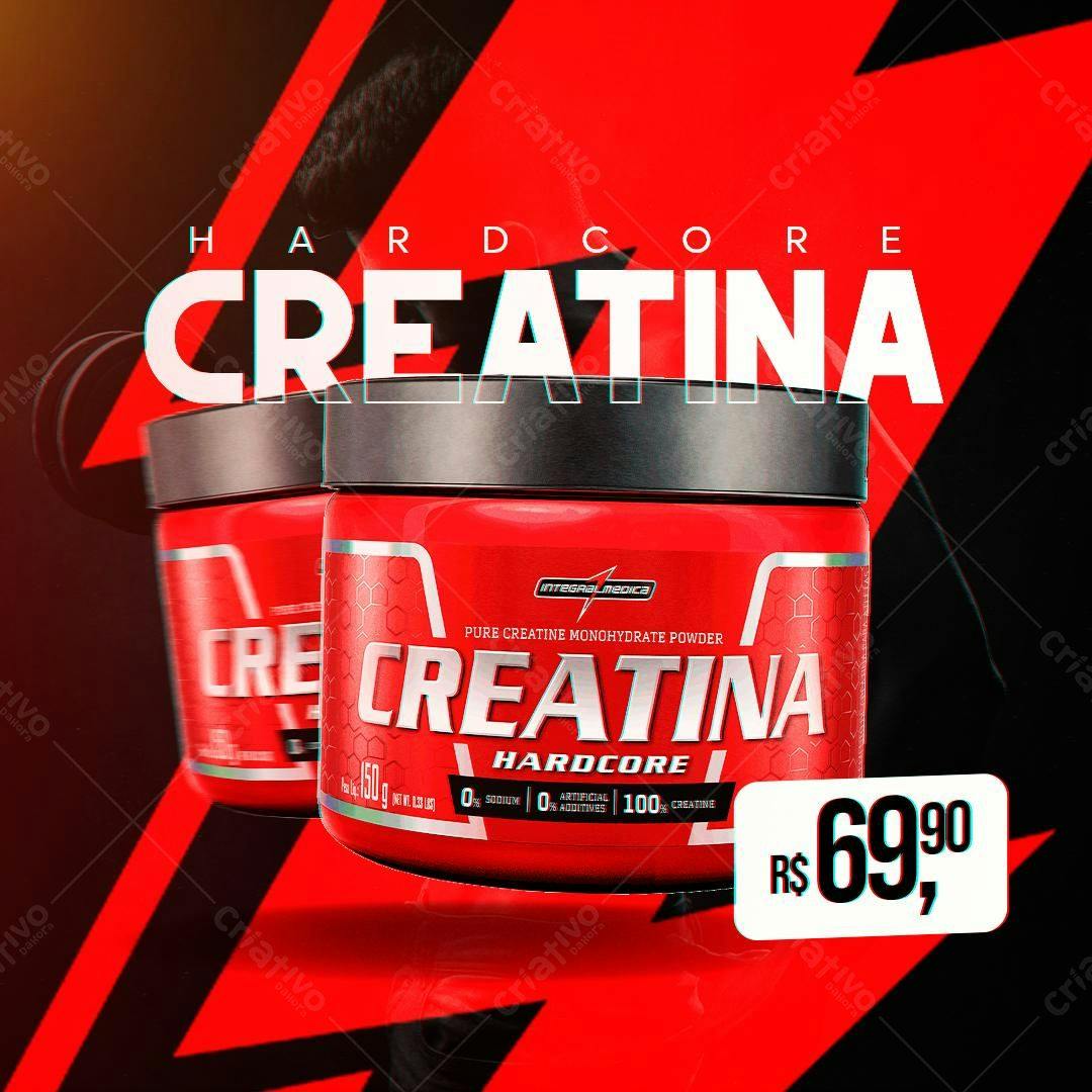Post de Instagram Creatina Hardcore PSD Editável