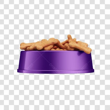 Comedouro pet roxo com biscoitos em 3d com fundo transparente 01