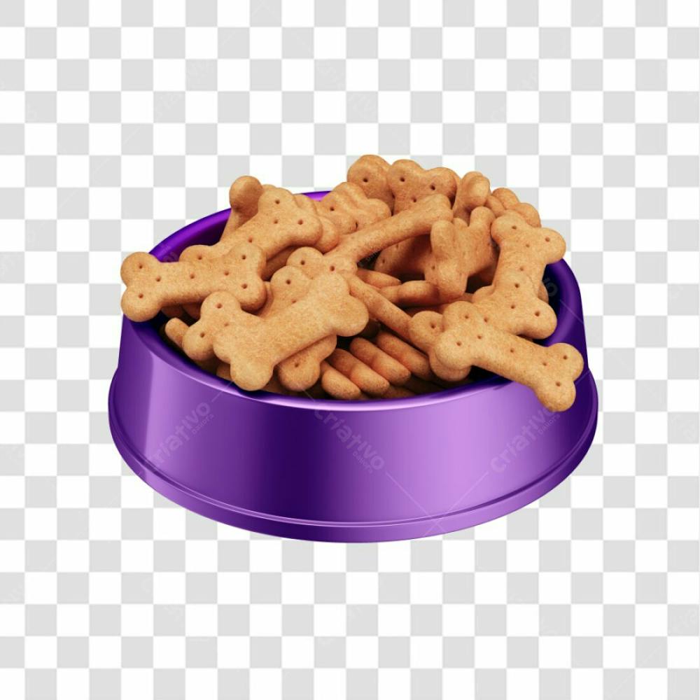 Comedouro Pet Roxo Com Biscoitos Em 3D Com Fundo Transparente 03