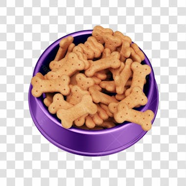 Comedouro pet roxo com biscoitos em 3d com fundo transparente 05