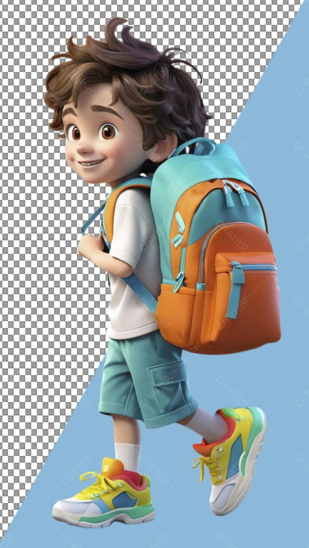 Volta Às Aulas 3D , menino feliz, mochila, viagem, férias, arte recortada, PNG, Pixar, Disney