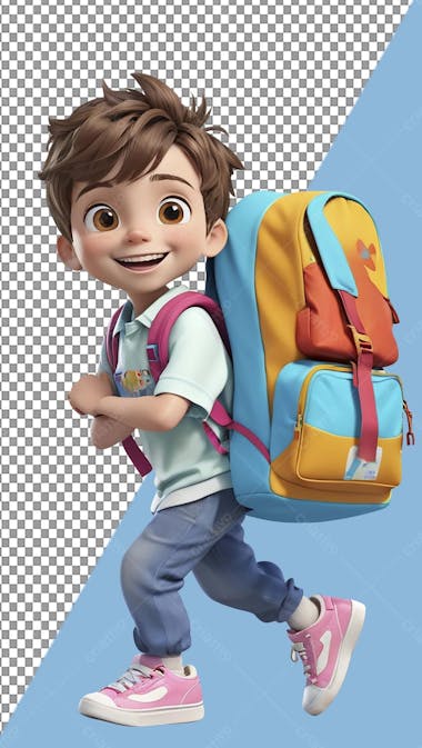 Volta às aulas 3d , menino feliz, mochila, png, arte recortada, pixar, disney, férias, viagem