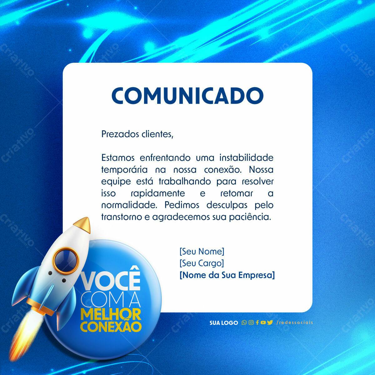 Comunicado de Instabilidade de Conexão PSD Editável