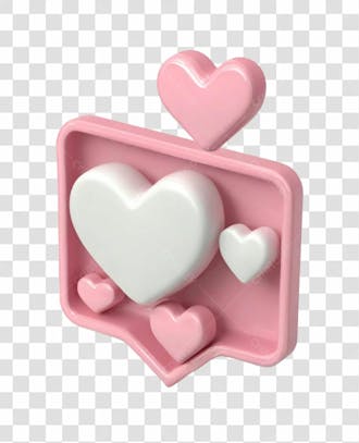 02 emoji de curtida 3d rosa com coração branco elemento png transparente sem fundo
