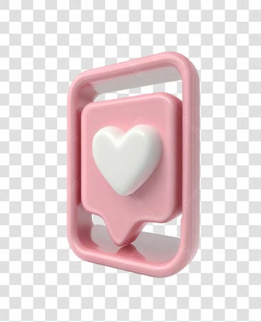 04 emoji de curtida 3d rosa com coração branco elemento png transparente sem fundo