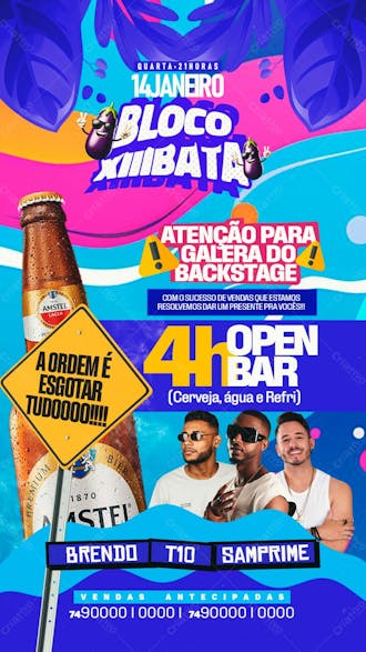 205 flyer evento carnaval bloco xiiibata open bar backstage stories psd editável