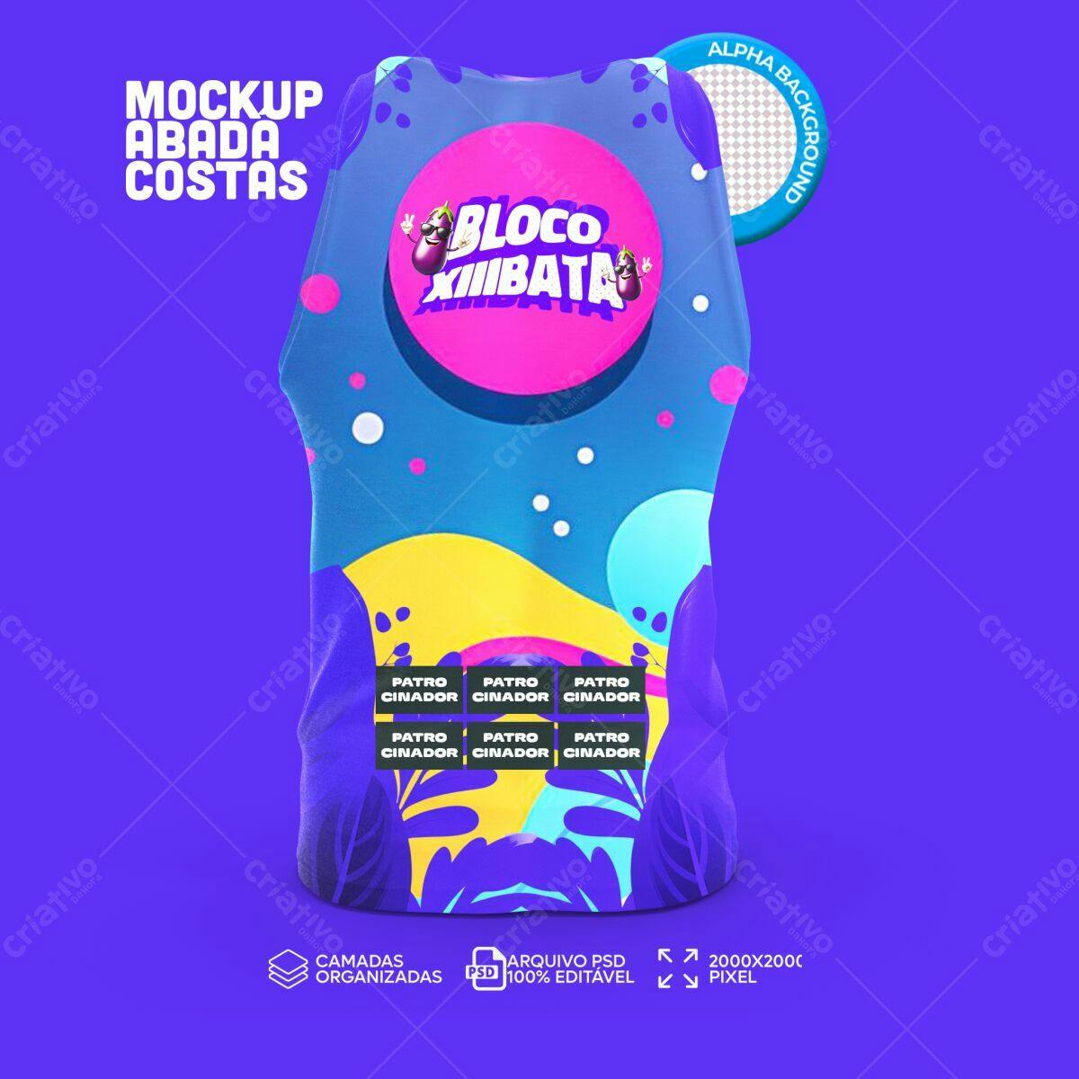 Mockup Abada costas: Design vibrante com beringelas