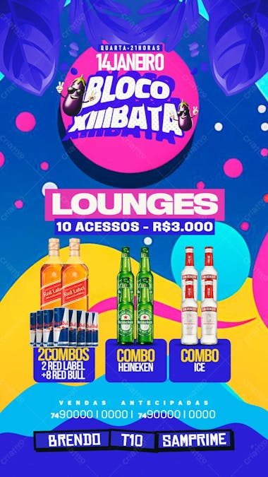 205 flyer evento carnaval bloco xiiibata lounges stories psd editável