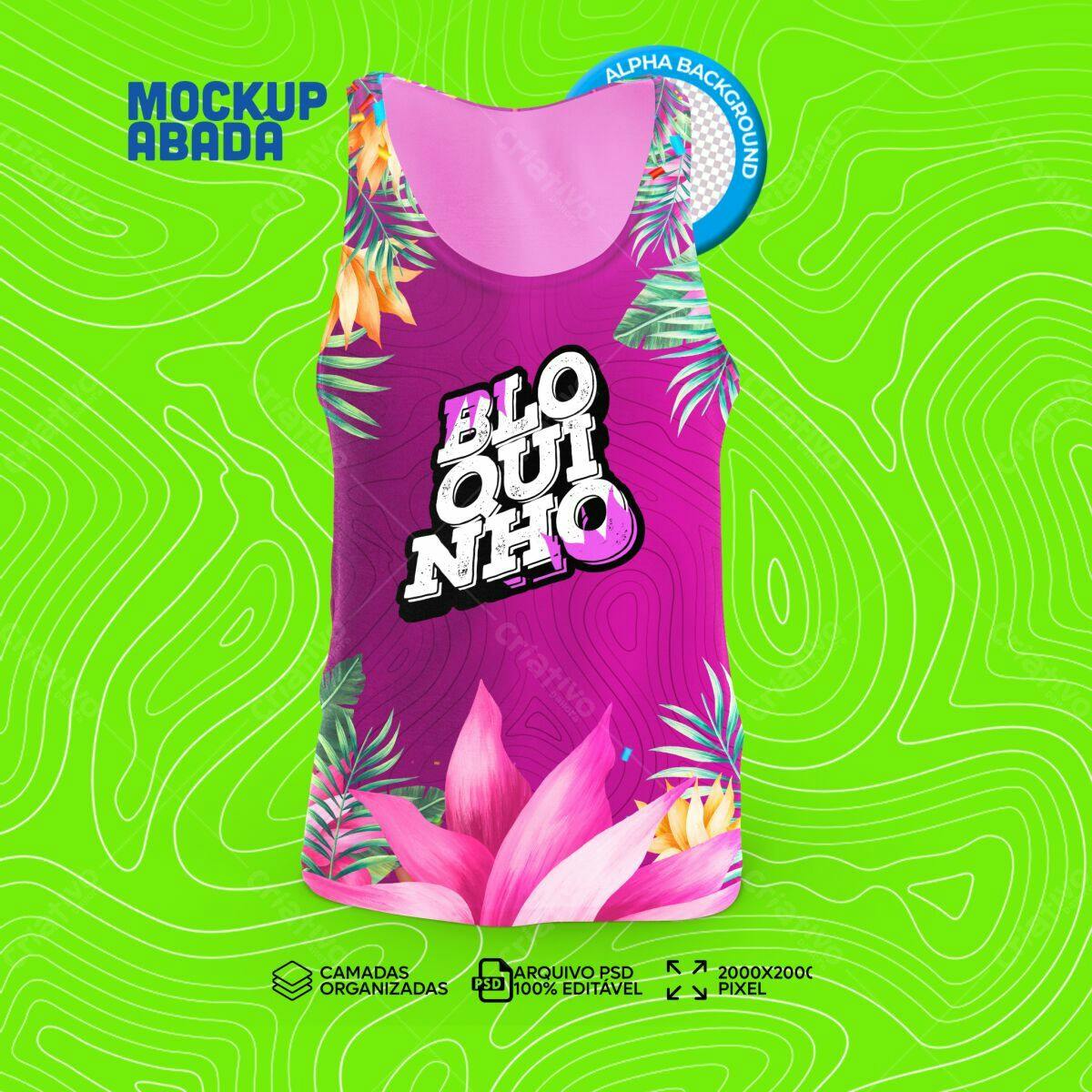 Mockup de Regata Abada Tropical: Rosa, Verde e Flores