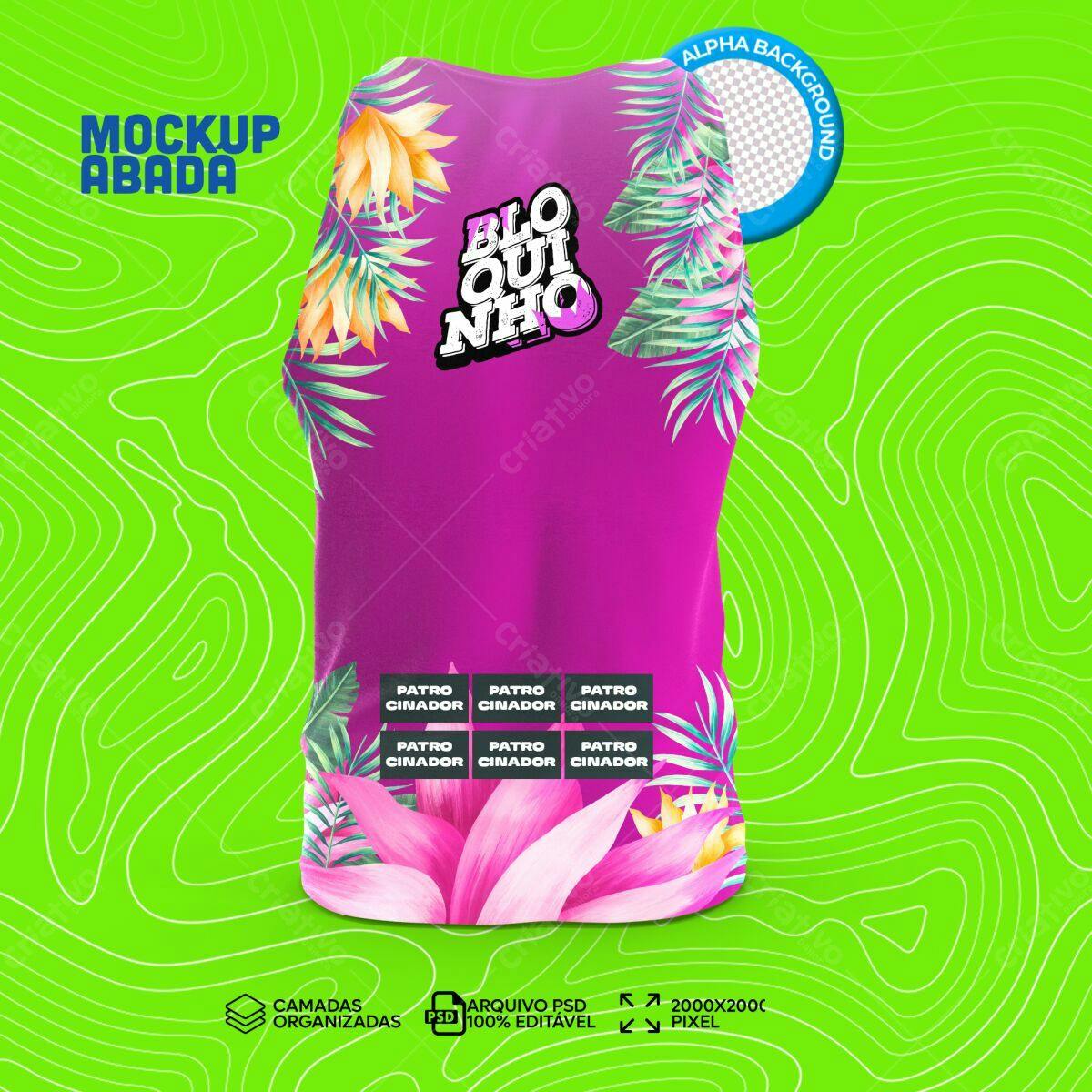 Mockup de Abada com Estampa Tropical Rosa e Verde