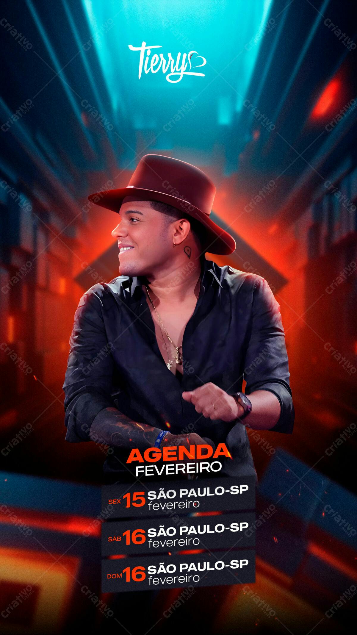 Flyer para Show do Tierry em São Paulo PSD Editável