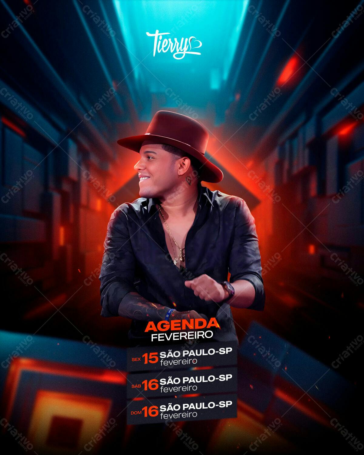 Flyer Show do Tierry em SP - Fevereiro PSD Editável