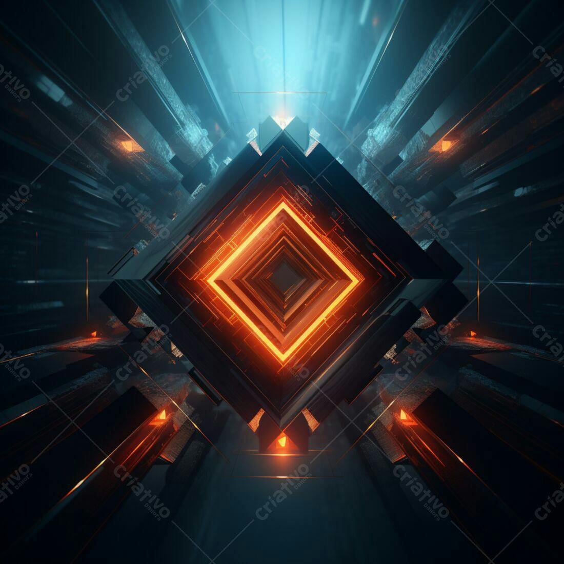 Arte Abstrata Laranja e Azul Escuro