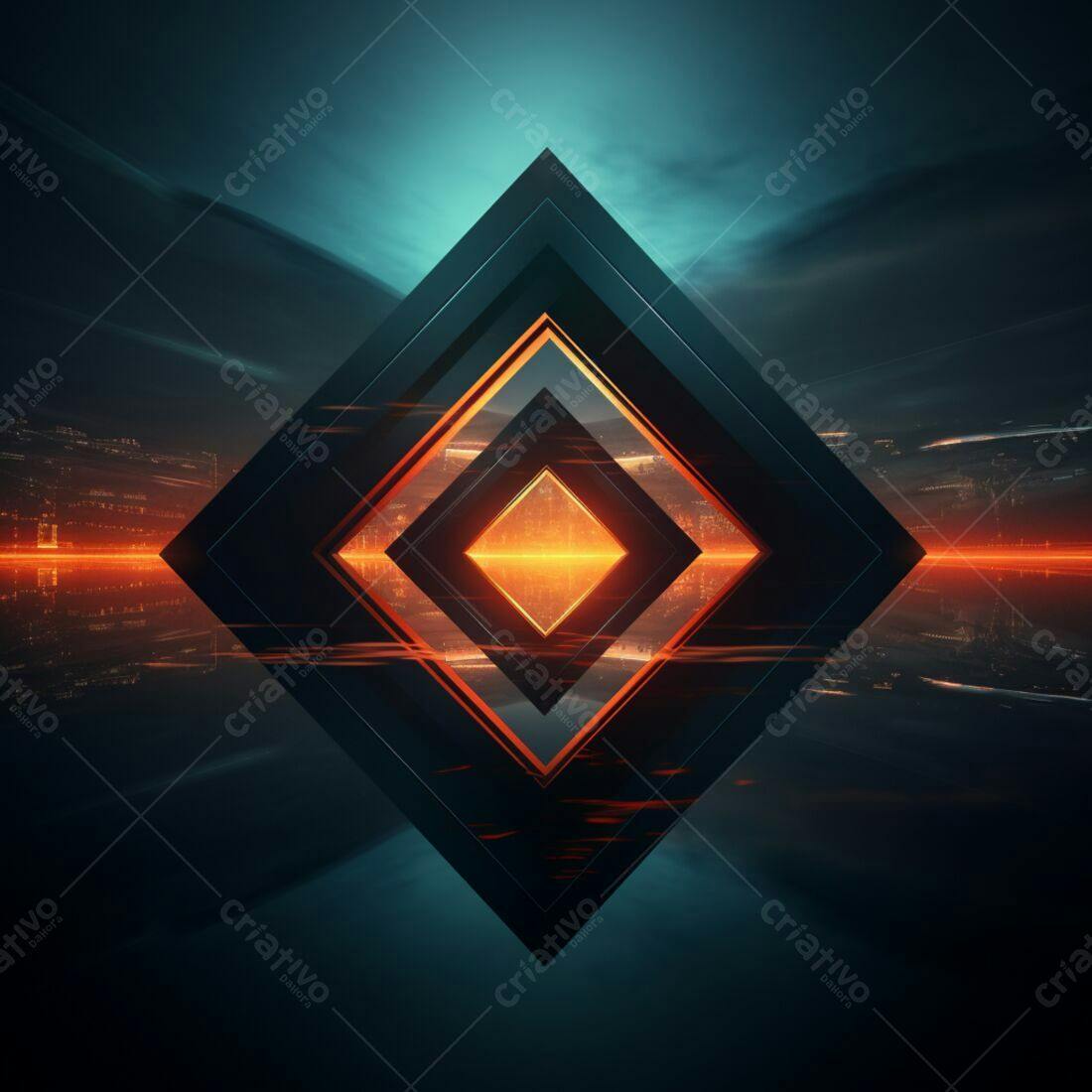 Portal futurista com cidade noturna refletida