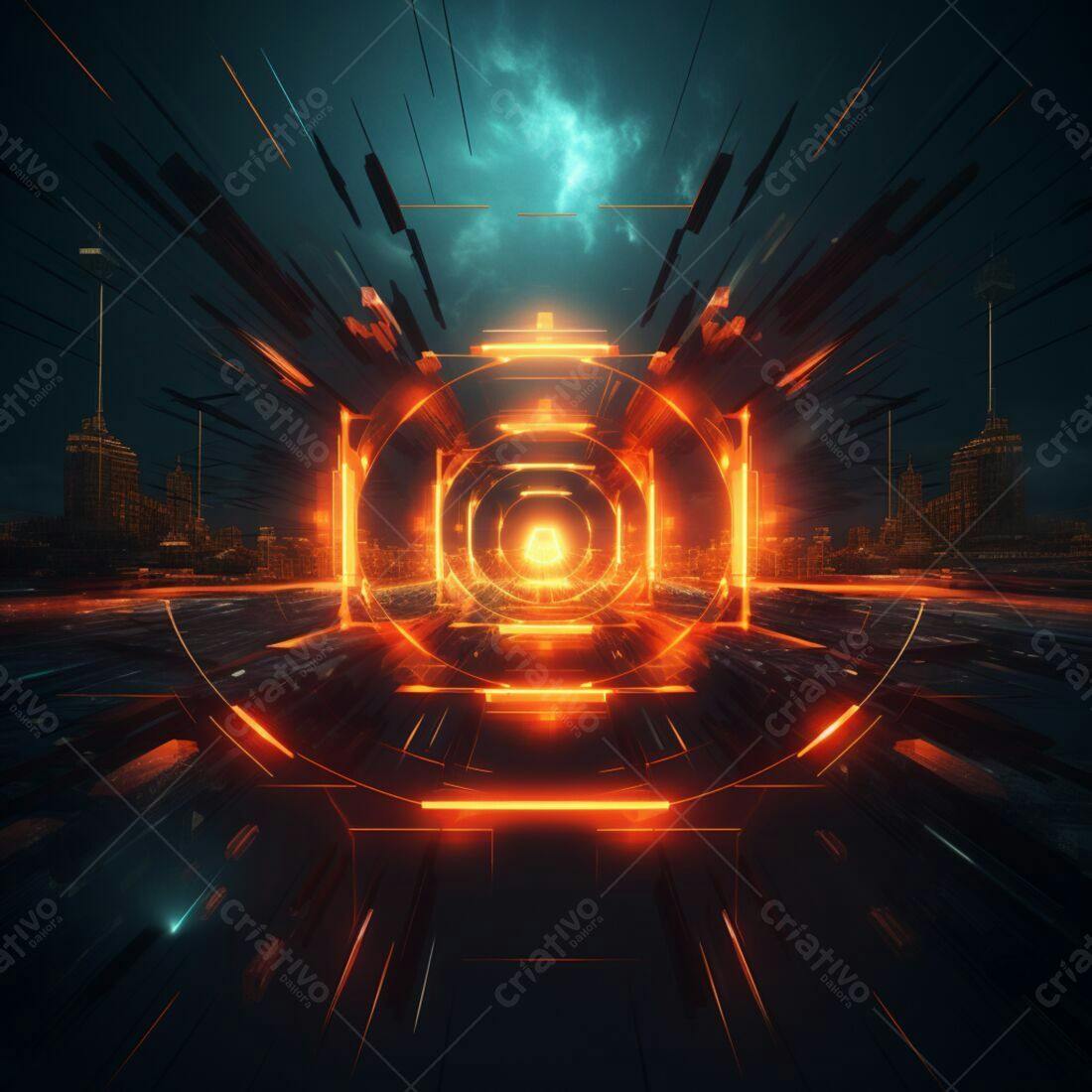 Portal Laranja em Cidade Noturna