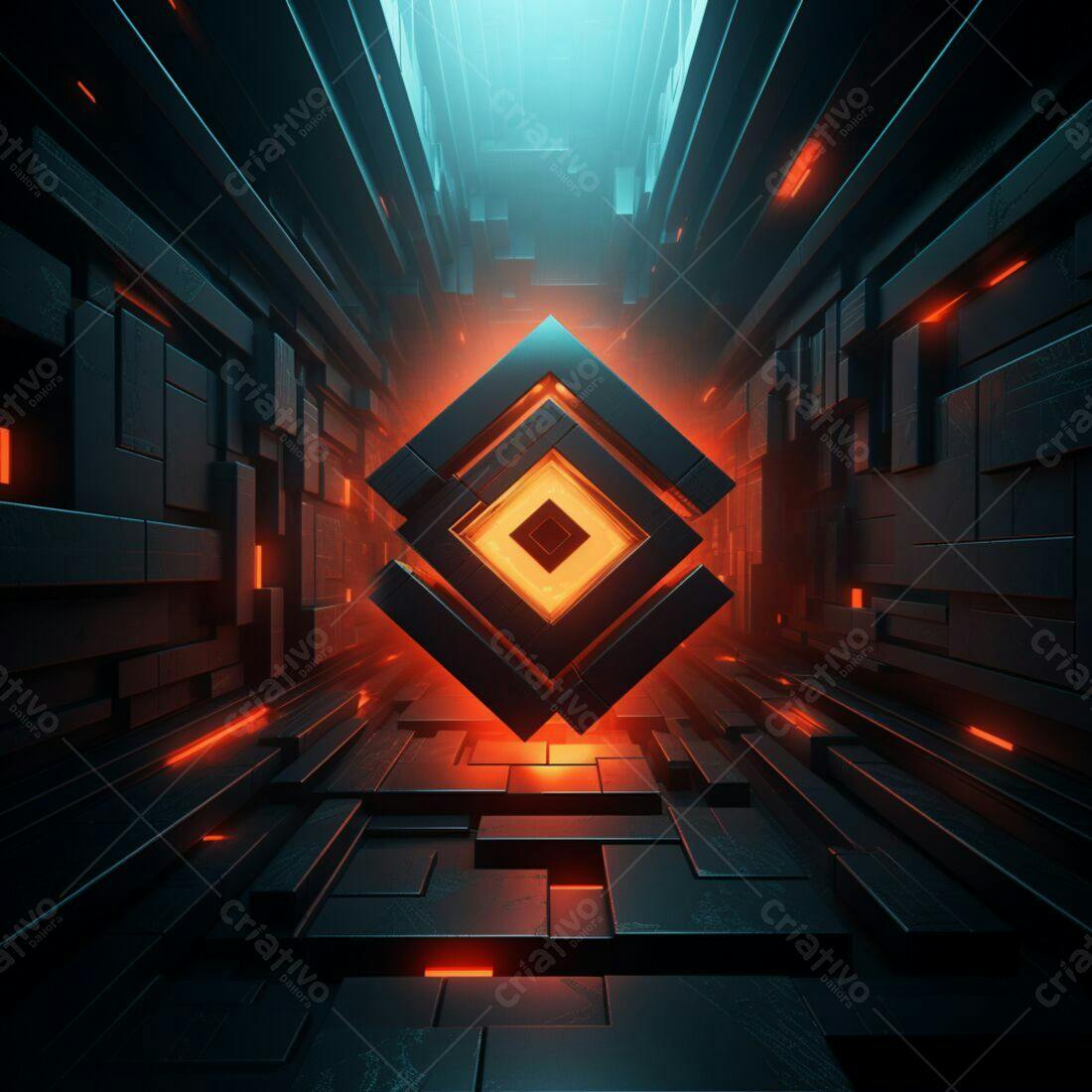 Objeto luminoso em corredor futurista