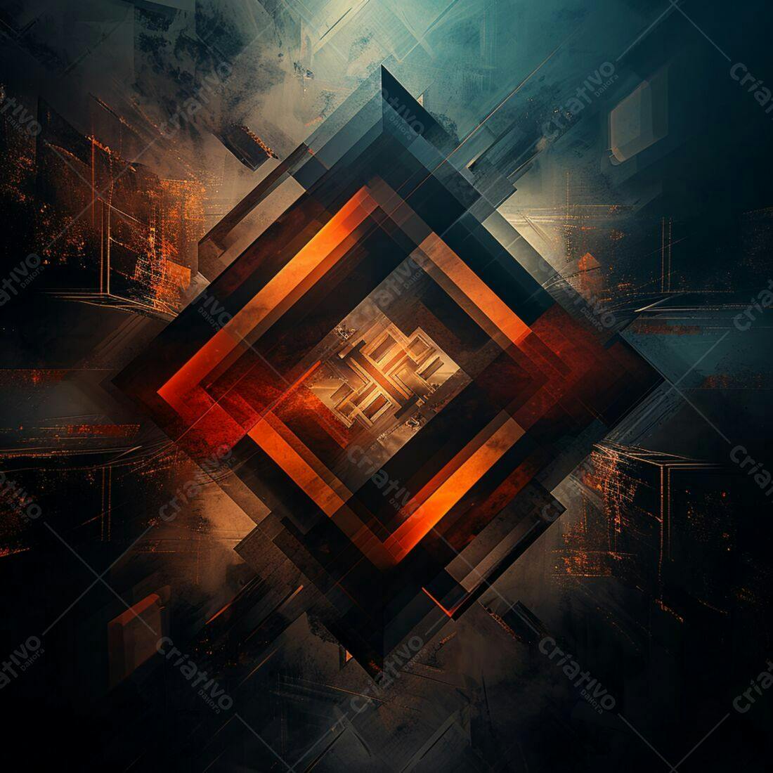 Arte Abstrata Quadrada tons laranja e marrom