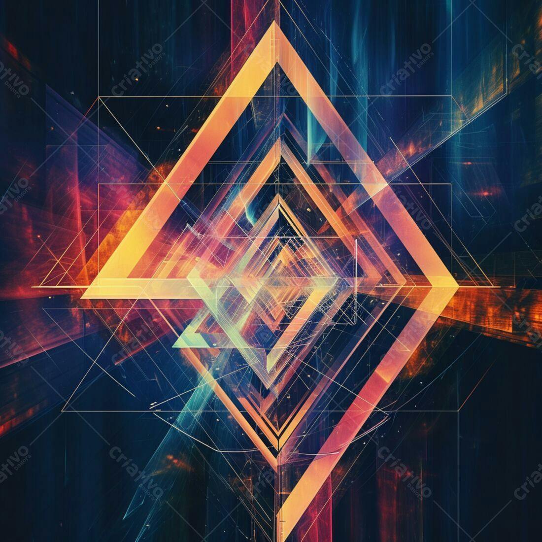 Arte Abstrata Geométrica Laranja e Azul