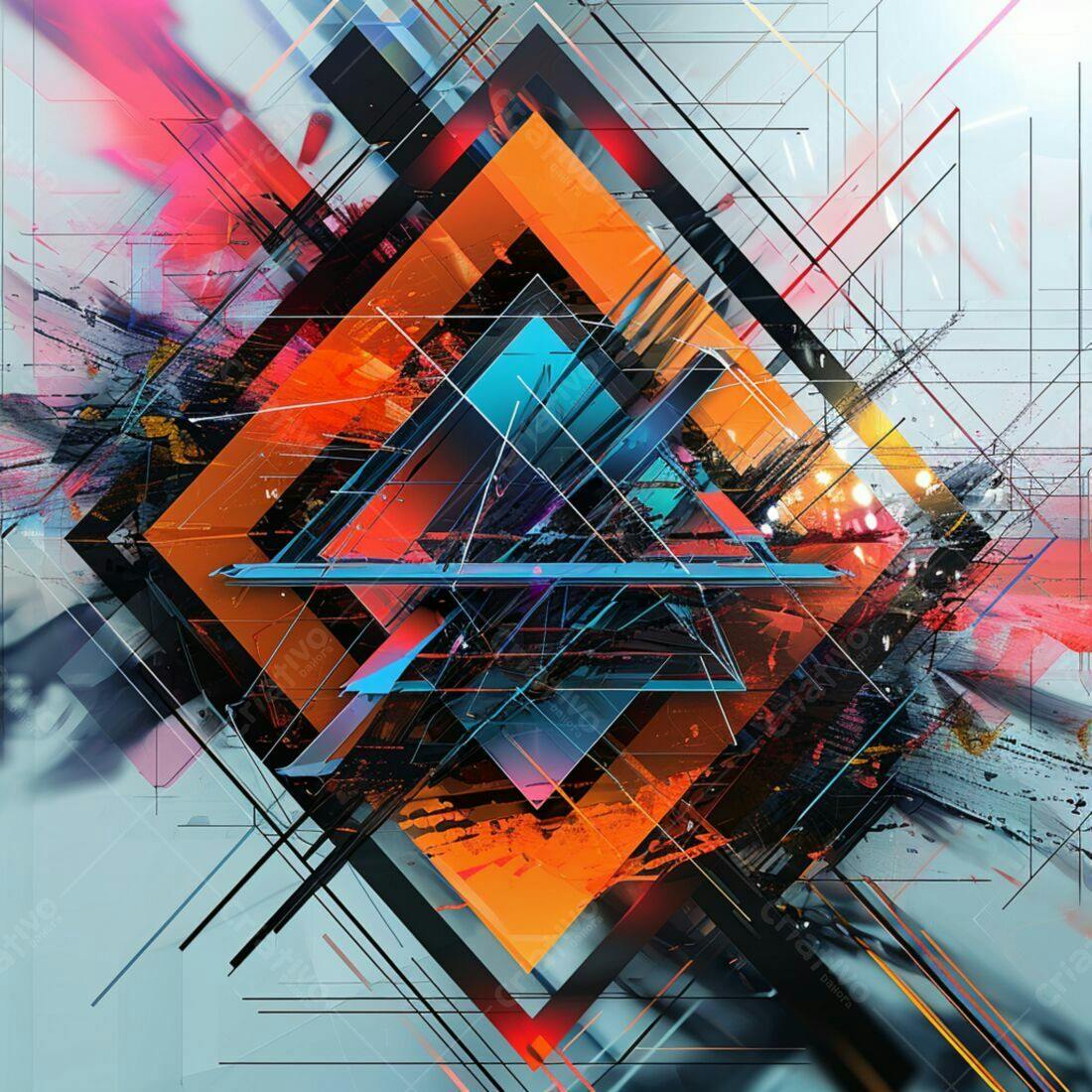 Arte Abstrata Geométrica Laranjas e Azuis