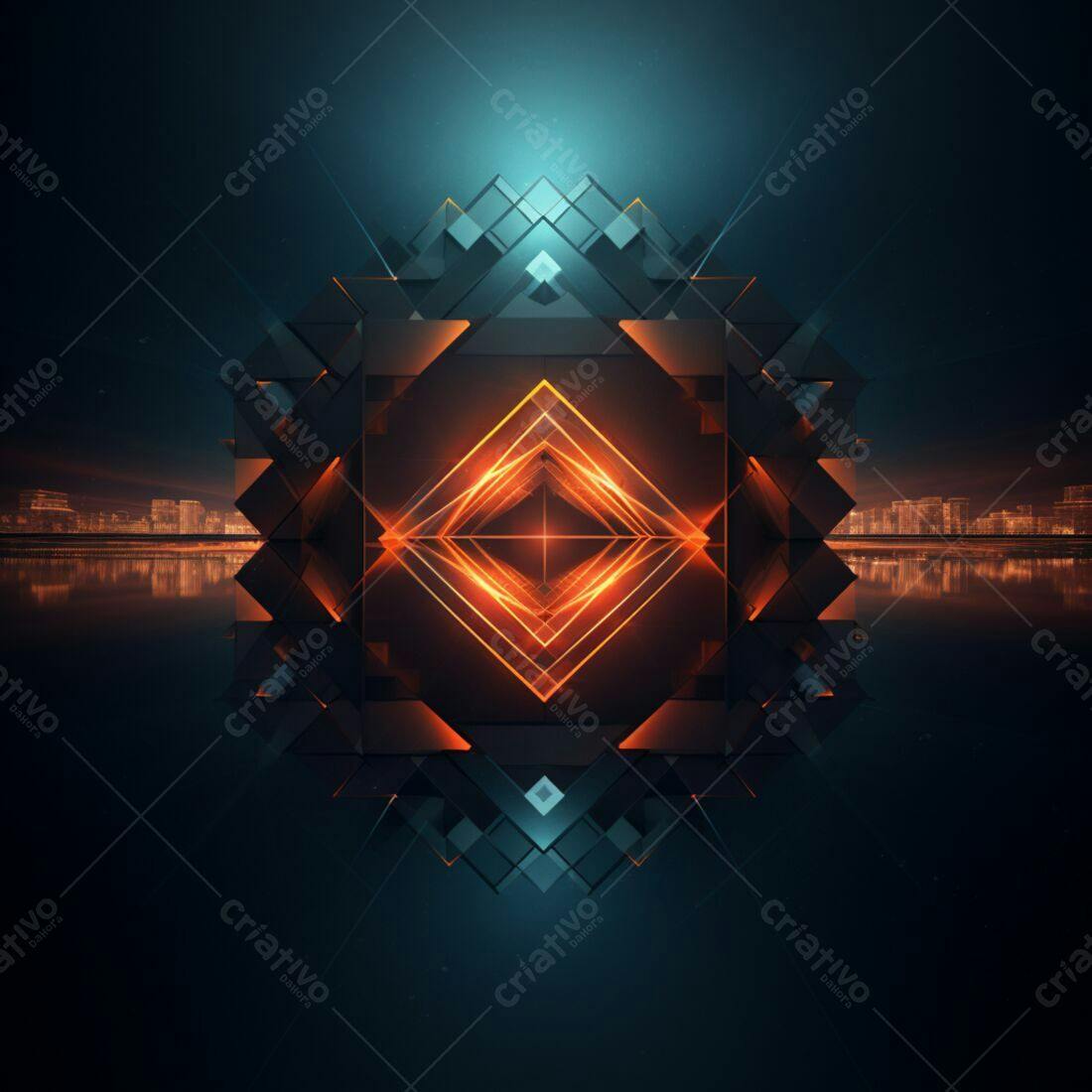 Estrutura geométrica laranja e azul noturna
