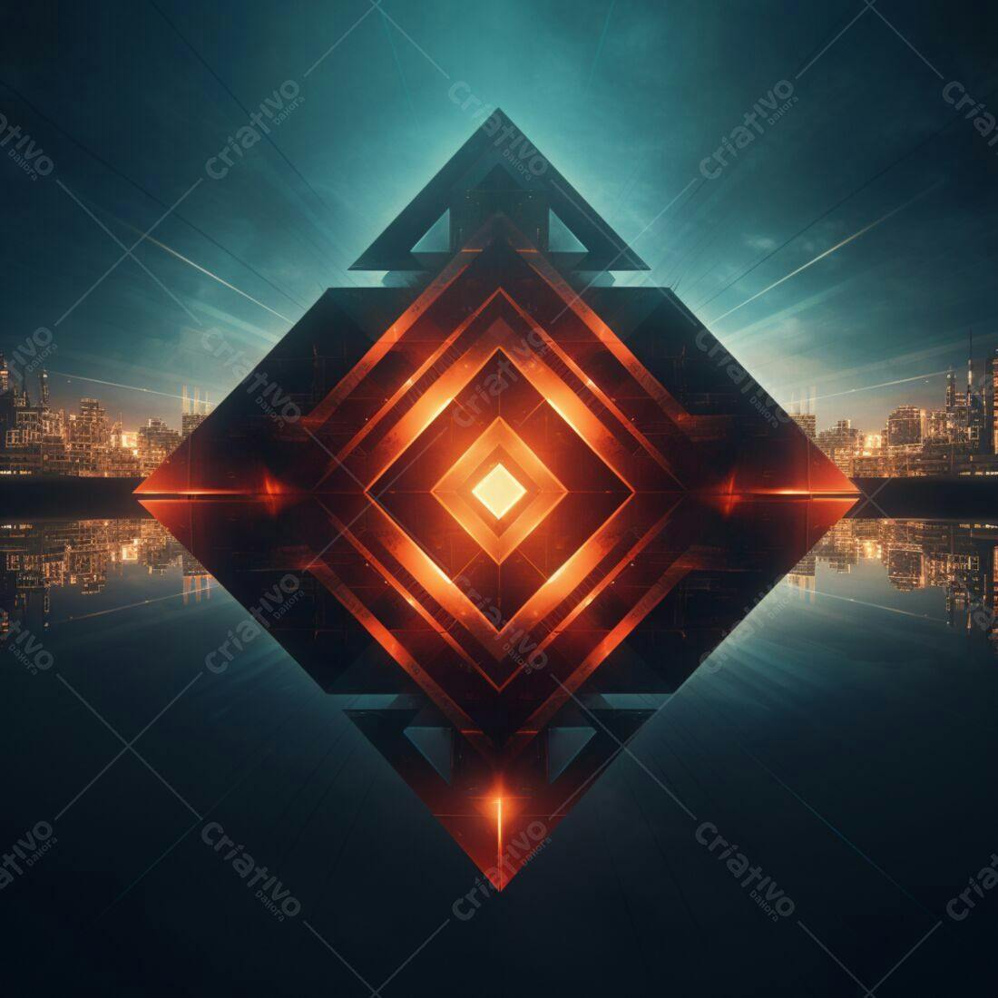 Estrutura Geométrica Laranja e Azul Noturno