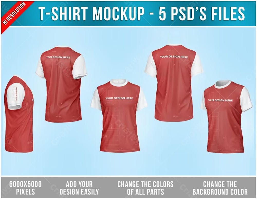 Pacote com 5 Camisetas Mockup PSD Editável