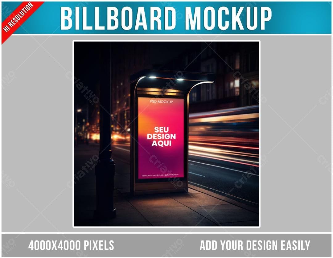 Mockup de Outdoor Noturno em Parada de Ônibus