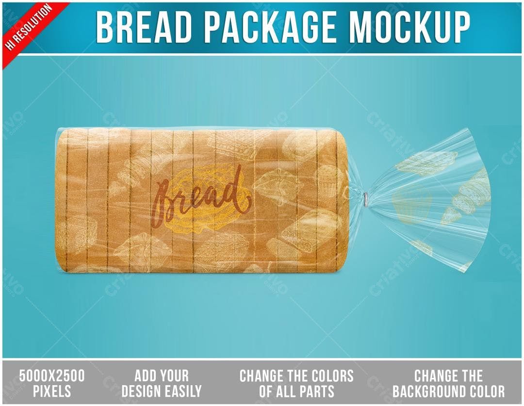Mockup Realista de Embalagem para Pão com Design Vintage