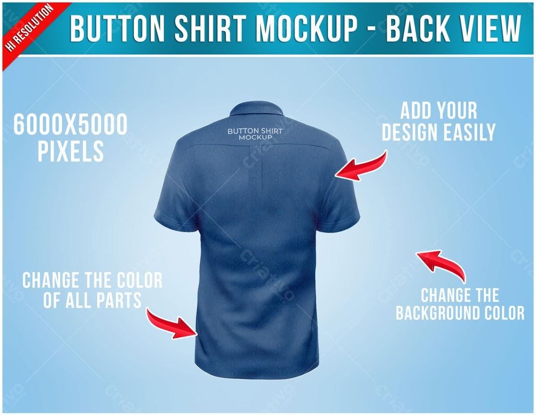 Mockup Camiseta Botões Azul Marinho: Vista Traseira Realista