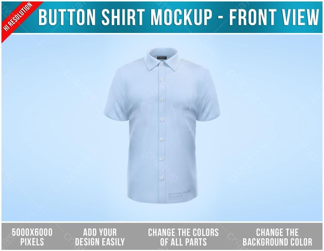 Mockup Camisa Botões Azul Claro - Vista Frontal