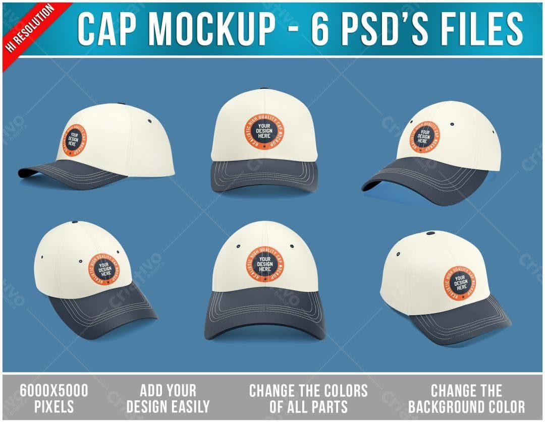 Mockup de Boné Realista: Bege e Azul Marinho