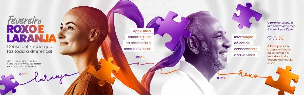 Banner Fevereiro Roxo e Laranja PSD Editável