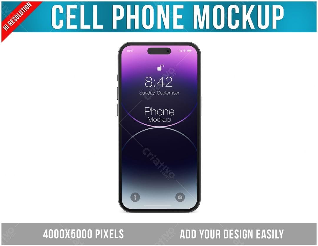 Mockup de Celular Moderno com Tela em Tons Violeta e Escuro