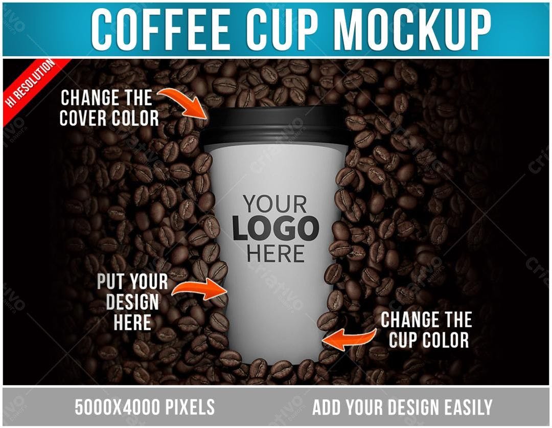 Mockup Realista de Caneca de Café em Grãos