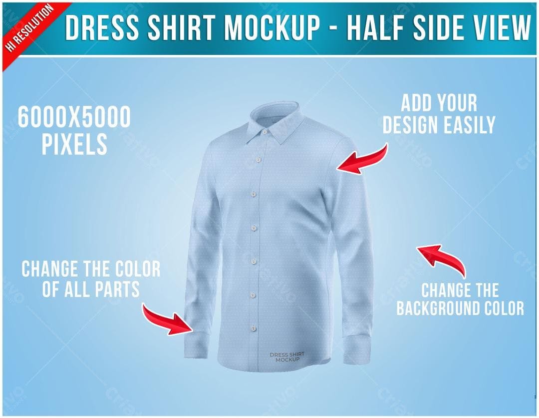 Mockup Camisa Social Azul Claro - Vista Lateral