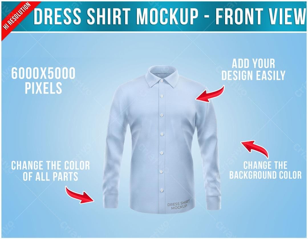 Mockup Camisa Social Masculina Azul Claro - Vista Frontal