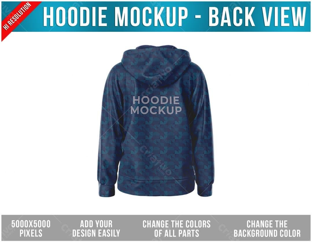 Mockup de Moletom com Capuz Azul-Marinho: Vista Traseira