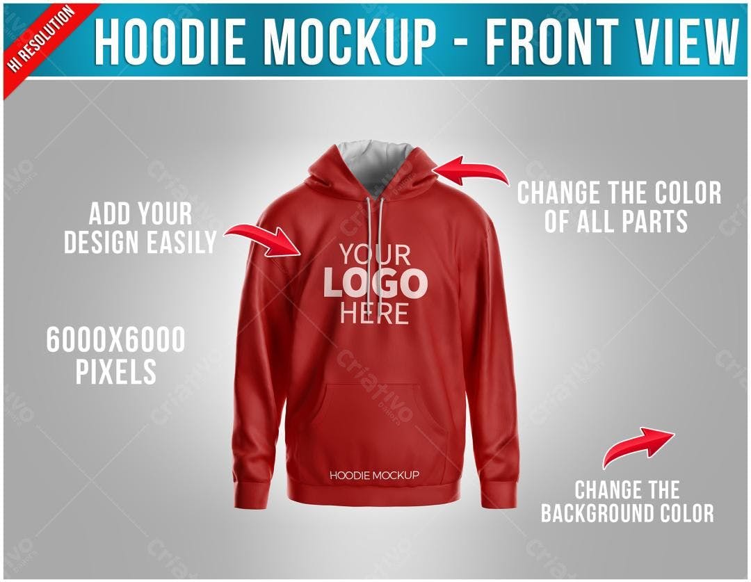 Mockup Realista de Hoodie Vermelho