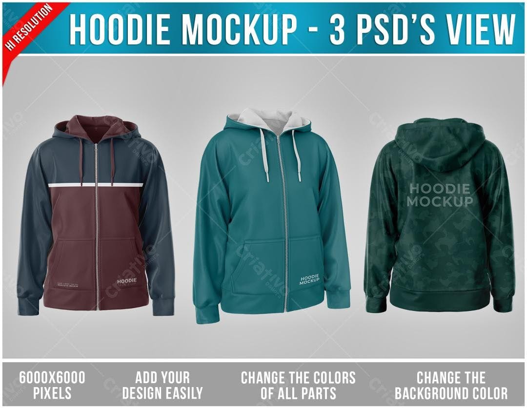 Mockup de Moletom com Capuz: Design Moderno em Várias Cores
