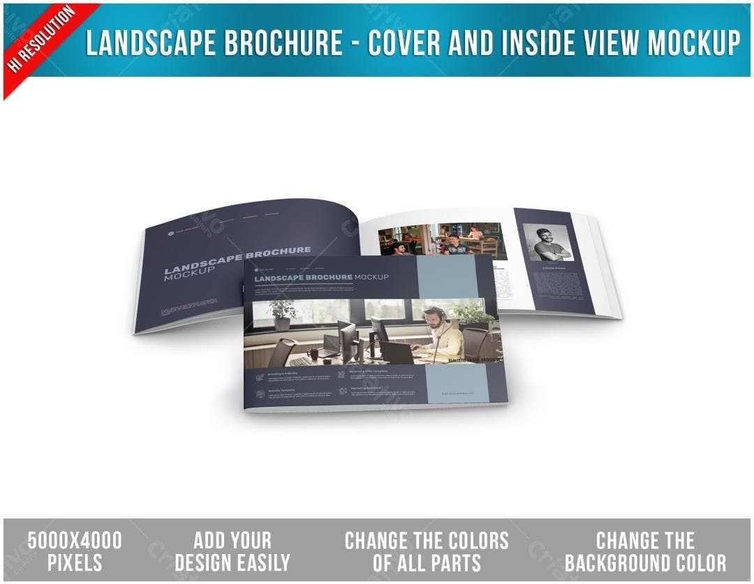 Mockup de Brochura Paisagem: Design Moderno e Realista