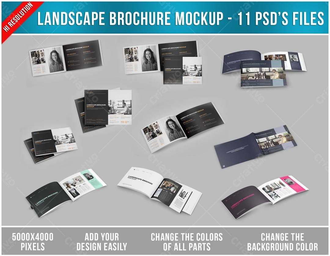 Mockup de Brochura Paisagística: Design Moderno em Preto e Branco