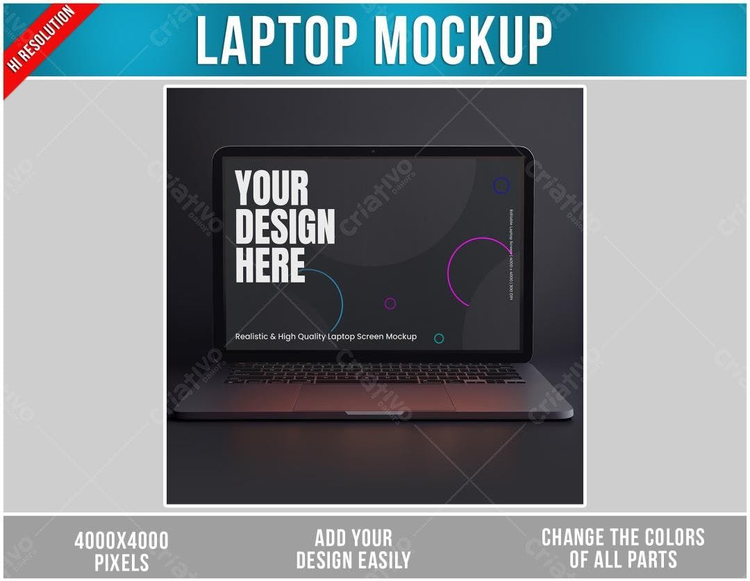 Mockup Realista de Notebook Cinza Escuro