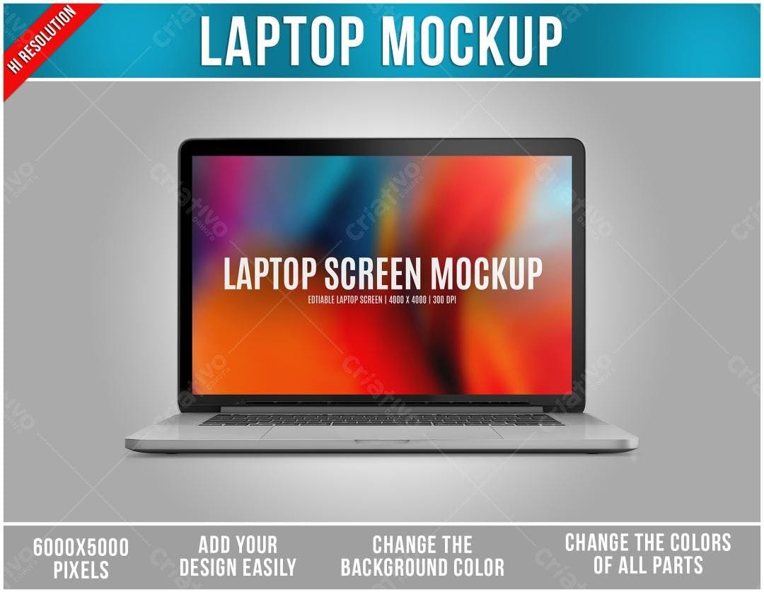Mockup Notebook Moderno: Tela com Degradê Laranja e Vermelho