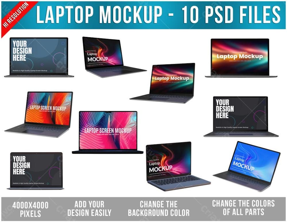 Computador laptop notebook Mockup - 10 Arquivos Psd