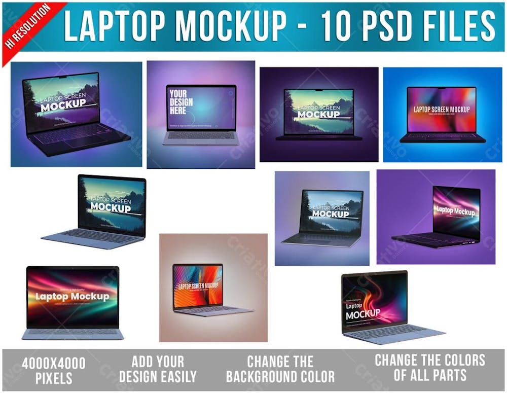 Computador laptop ou notebook Mockup - 10 Arquivos Psd