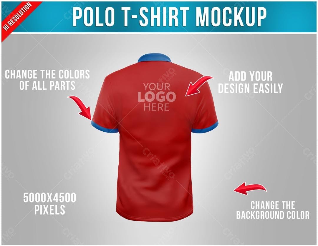 Mockup Camiseta Polo Vermelha e Azul: Visual Realista