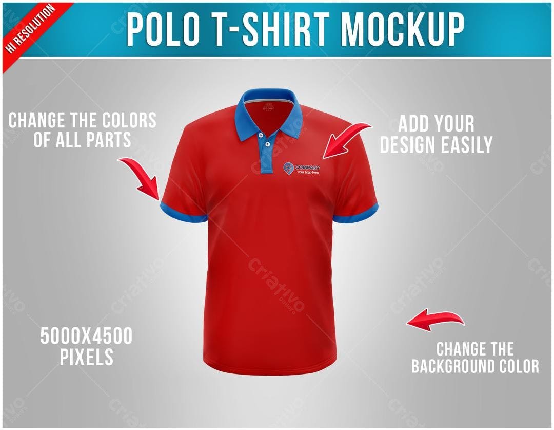 Mockup Camiseta Polo Vermelha e Azul - Alta Resolução