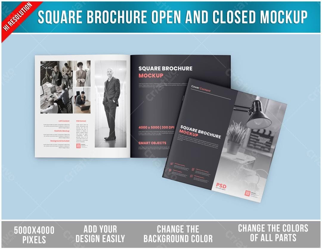 Mockup de Brochura Quadrada Aberta e Fechada - Design Moderno