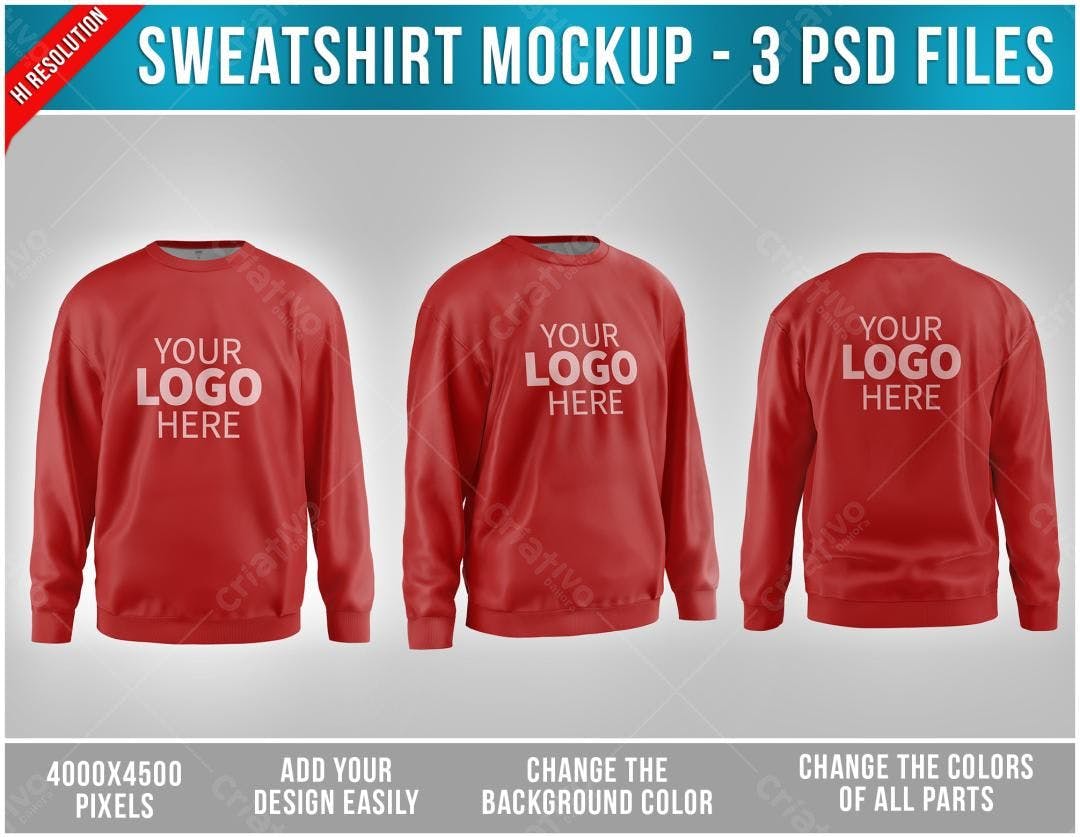 Mockup de Moletom Vermelho: Modelo Realista para Design de Logos